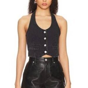 ROLLA'S Black Denim Halter Vest with Button Front